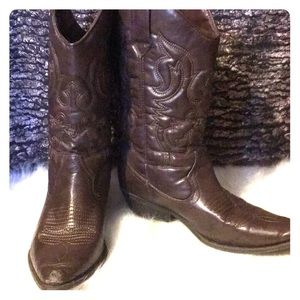 Chocolate Brown Vintage-Style Cowboy Boots, Size 8